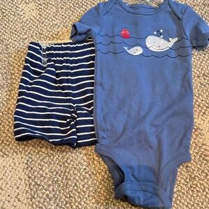 Carters- Blue Whale Print One-Piece Bodysuit with Navy Stripe Shorts - baby